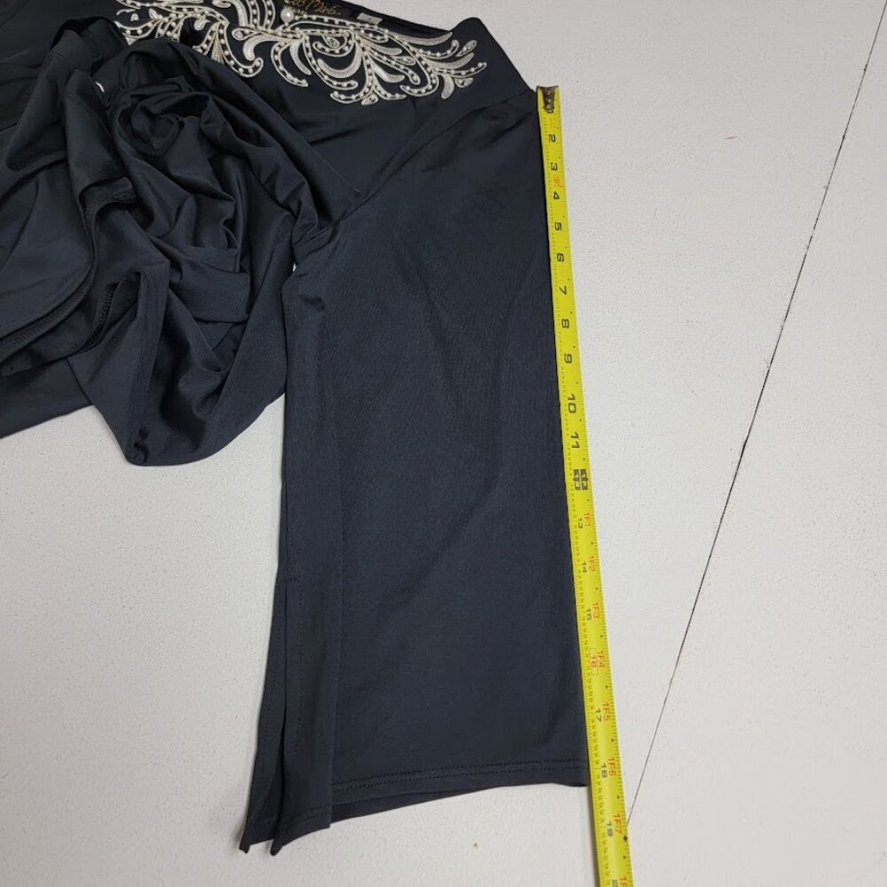 Bob Mackie Wearable Art Black Maxi Dress Size S Embroidery 3/4 Sleeve Whimsigoth - Picture 10 of 13